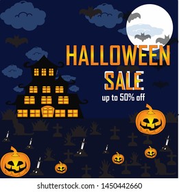 Halloween sale text can be edited. Vector illustration