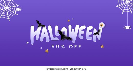 Halloween sale text vector banner design. Sale with discounts up to 50% It is ideal for Halloween promotions, online stores, or social media marketing during the Halloween season.