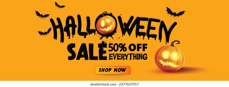 Halloween sale vector background with 3d render style elements.