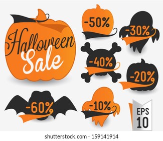 Halloween Sale Vector Badges and Labels in Retro Style on Light Background