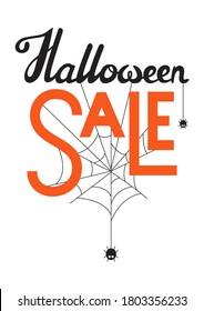 Halloween Sale vector banner design with lettering, web and spiders. Stock vector