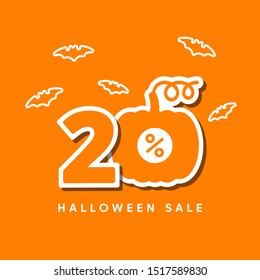 Halloween Sale vector banner with lettering and Pumpkin. Happy Halloween sale background. Vector illustration perfect for banner, social media, offer, coupon, holiday sale.