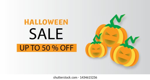  Halloween sale vector banner. Paper cut and craft style. Vector illusration 
