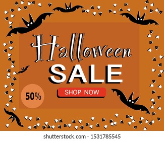 halloween sale vector banner template with  orange background