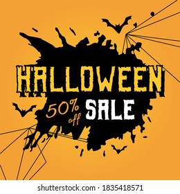 Halloween Sale Vector Card with bats. Template for flyer, brochure, banner, invitation, poster, social media on the bright background.