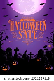 Halloween sale vector illustration. Poster (flyer) template design (text space) 