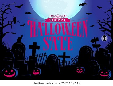 Halloween sale vector illustration. Poster (flyer) template design (text space) 