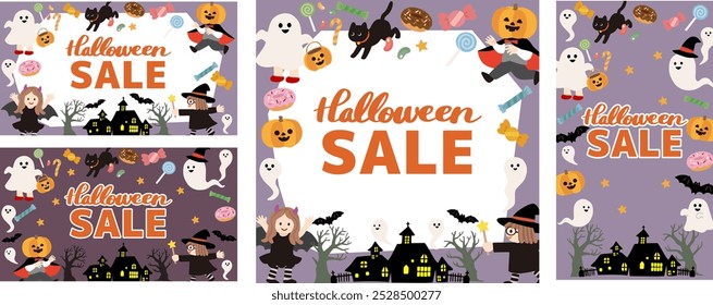 Halloween sale vector illustration set
