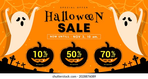 Halloween Sale Voucher Template Background Vector Illustration. Voucher Coupon