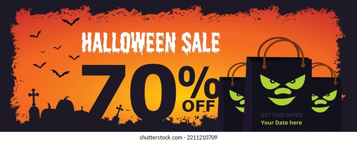 Halloween sale voucher template background vector illustration. Voucher coupon