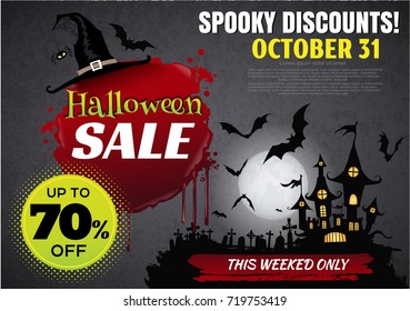 Halloween sale web banner. Vector illustration.