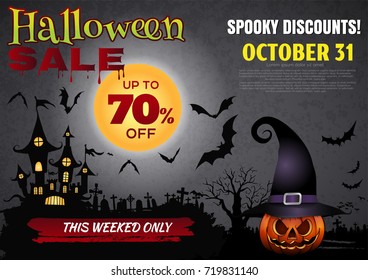 Halloween sale web banner. Vector illustration.