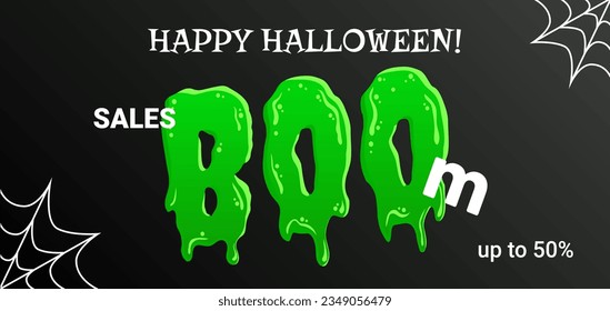 Halloween Sales Boom banner, flyer, leaflet with stylized text and invitation with Halloween holiday, vector template.