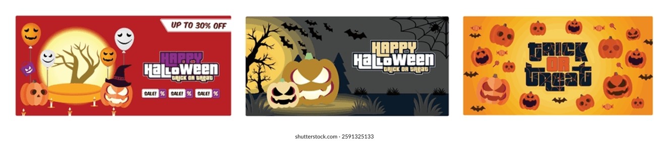 Halloween sales promotion. Scary Halloween party. Halloween celebrate with trick or treat. Halloween Party concept. Flat vector illustration.