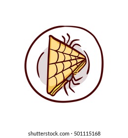 Halloween Sandwich with spiders. Halloween lunch clip-art, isolated on white. Hand drawn sketchy icon, design element for halloween party invitation card, poster, greeting card, banner, coupon