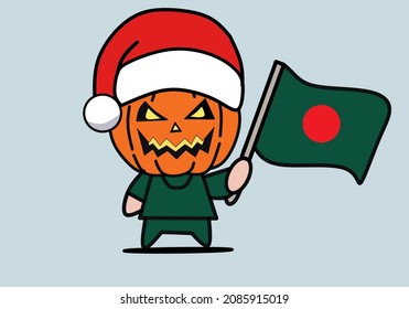 halloween santa cartoon character illustration carrying a flag.