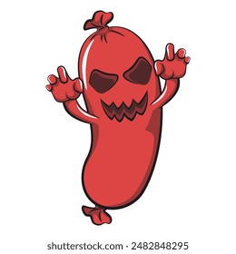 Halloween sausage ghost horror night spooky cartoon vector, work of hand drawn