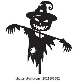 Halloween scarecrow black silhouette vector cartoon illustration