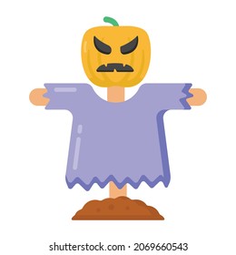 Halloween scarecrow icon in flat editable style