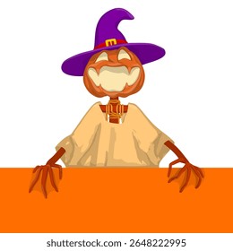 Halloween Scarecrow Lantern Jack pumpkin funny and cute. One of the symbols of the autumn holiday. Vector illustration.
