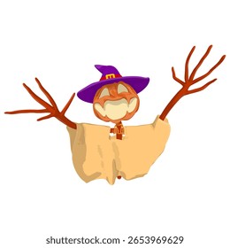 Halloween Scarecrow Lantern Jack calabaza divertida y linda. Uno de los símbolos de las vacaciones de otoño. Ilustración vectorial.