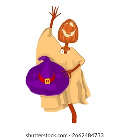 Halloween Scarecrow Lantern Jack calabaza divertida y linda. Uno de los símbolos de las vacaciones de otoño. Ilustración vectorial.
