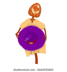 Halloween Scarecrow Lantern Jack calabaza divertida y linda. Uno de los símbolos de las vacaciones de otoño. Ilustración vectorial.
