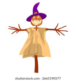 Halloween Scarecrow Lantern Jack pumpkin funny and cute. One of the symbols of the autumn holiday. Vector illustration.