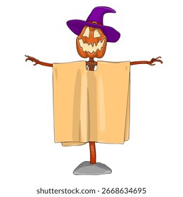 Halloween Scarecrow Lantern Jack calabaza divertida y linda. Uno de los símbolos de las vacaciones de otoño. Ilustración vectorial.