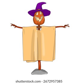 Halloween Scarecrow Lantern Jack calabaza divertida y linda. Uno de los símbolos de las vacaciones de otoño. Ilustración vectorial.