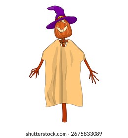 Halloween Scarecrow Lantern Jack calabaza divertida y linda. Uno de los símbolos de las vacaciones de otoño. Ilustración vectorial.