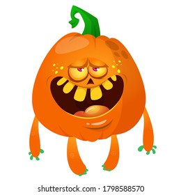 Halloween scarecrow with pumpkin head. Cartoon pumpkin monster with smiling expression. Jack-o-lantern