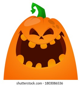 Halloween scarecrow with pumpkin head. Cartoon pumpkin monster with smiling expression. Jack-o-lantern