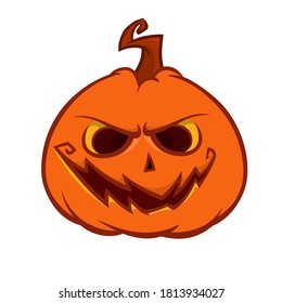 Halloween scarecrow with pumpkin head illustration. Vector cartoon carved jack-o-lantern isolated
