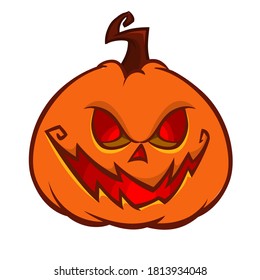 Halloween scarecrow with pumpkin head illustration. Vector cartoon carved jack-o-lantern isolated