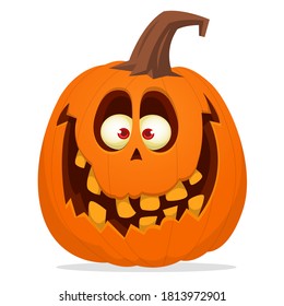 Espantapájaros de Halloween con ilustración de la cabeza de calabaza. Dibujo vectorial tallado jack-o-lantern aislado