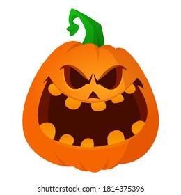 Halloween scarecrow with pumpkin head illustration. Vector cartoon carved jack-o-lantern isolated