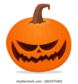 Halloween scarecrow with pumpkin head illustration. Vector cartoon carved jack-o-lantern isolated