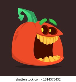 Halloween scarecrow with pumpkin head illustration. Vector cartoon carved jack-o-lantern isolated