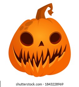 Halloween scarecrow with pumpkin head illustration. Vector cartoon carved jack-o-lantern isolated