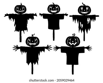Halloween Scarecrow Silhouette. black and white image illustration