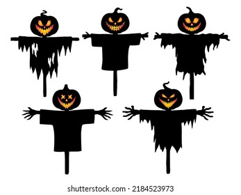 Halloween Scarecrow Silhouette Illustration Set