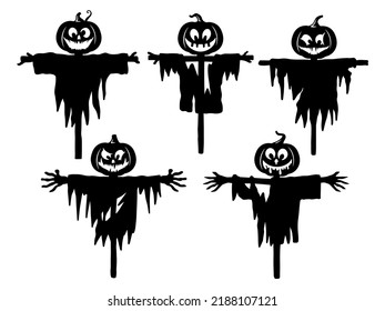 Halloween Scarecrow Silhouette Illustration Set