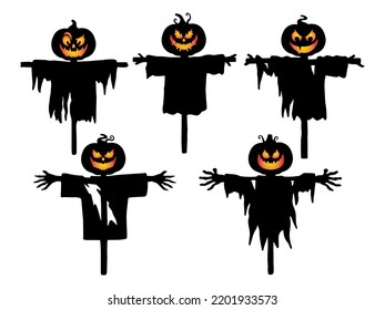 Halloween Scarecrow Silhouette Illustration Set