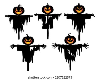 Halloween Scarecrow Silhouette Illustration Set