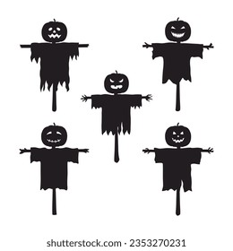 Halloween scarecrow silhouette illustration set