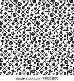 Halloween Scarry Seamless Pattern Vector Black and White