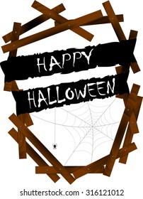 halloween scary banner and wood frame illustration