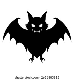 Halloween scary black bat silhouette illustration.