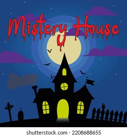 halloween scary card with dark house illustration